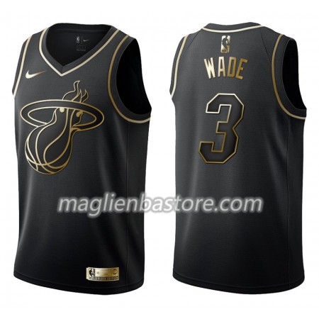 Maglia NBA Miami Heat Dwyane Wade 3 Nike Nero Golden Edition Swingman - Uomo